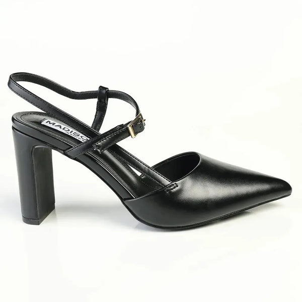 Madison Quill Closed Toe Slingback Block Heel - Black