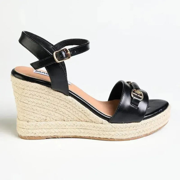 Madison Trimmed Espadrille Wedge - Black