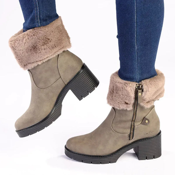 Pierre Cardin Dente Short Fur Collar Boot - Olive
