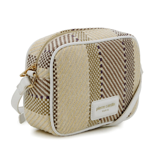 Pierre Cardin Elisse Straw Canvas Crossbody Bag - White