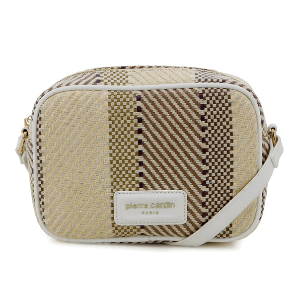 Pierre Cardin Elisse Straw Canvas Crossbody Bag - White