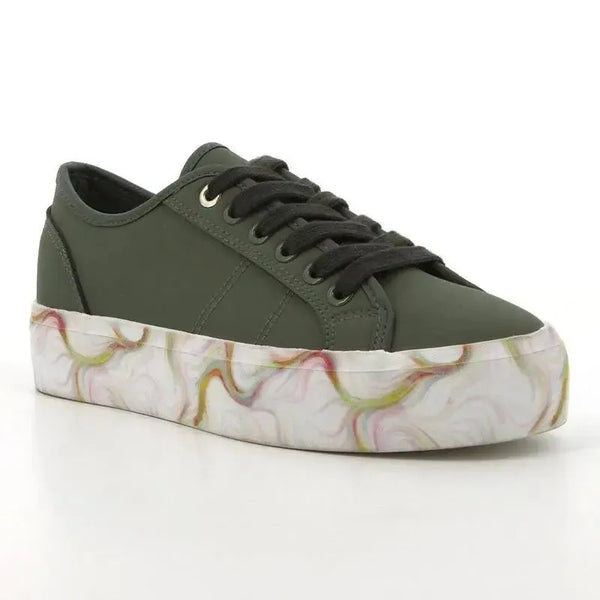 Pierre Cardin Lillie Ladies Lace With Printed Sole Sneaker - Olive