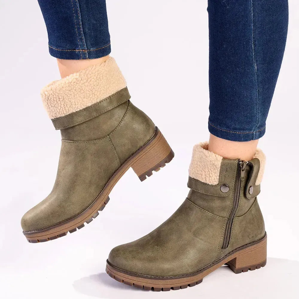 Pierre Cardin Lozere 6 Fur Collar Boot - Olive | Shoe Box Online Store