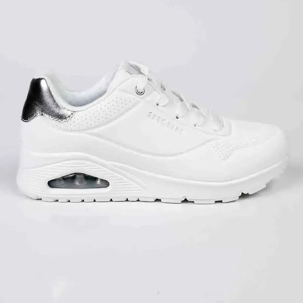 Skechers Uno Lace Up Sneaker - White/ Silver