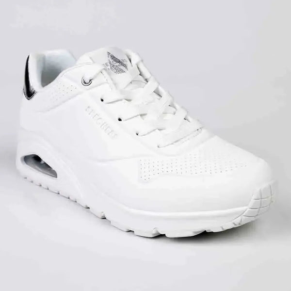 Skechers Uno Lace Up Sneaker - White/ Silver