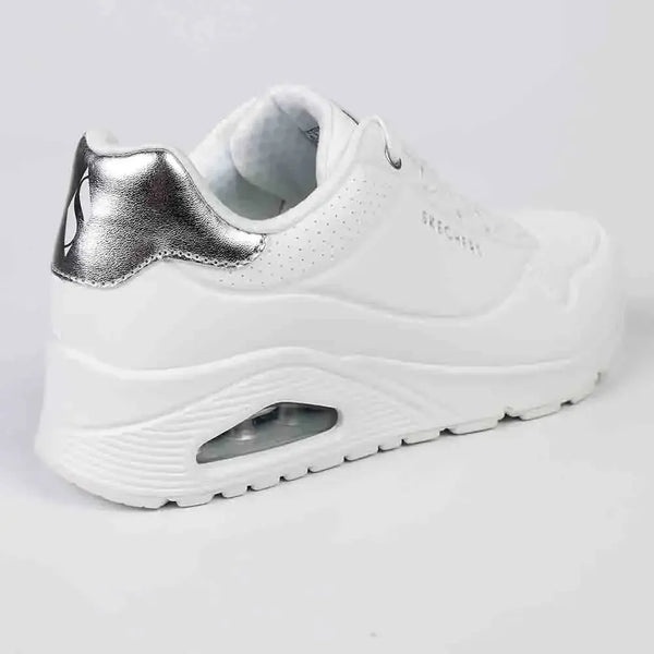 Skechers Uno Lace Up Sneaker - White/ Silver