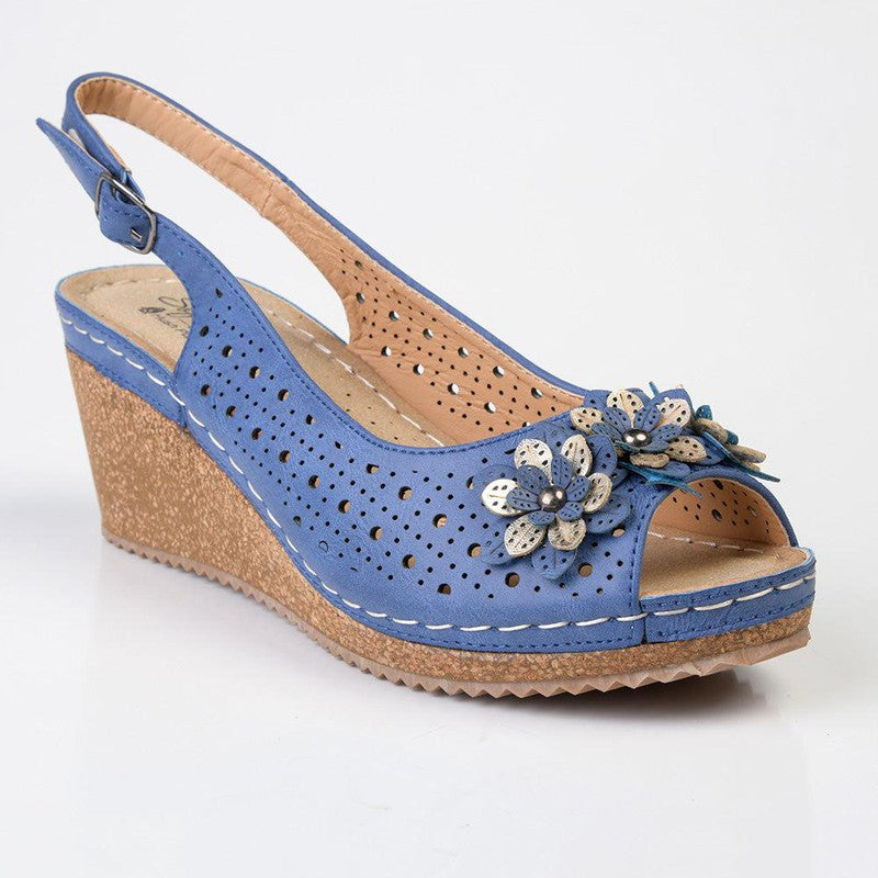 Soft Style By Hush Puppies Coco Wedge Sandal - Blue | Shoe Box Online Store