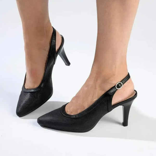 Soft Style by Hush Puppies Phoebe Crackle Court Heel - Black