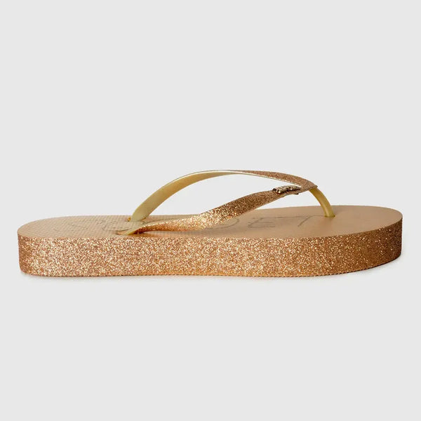 Soviet Platform Thong With Glitter Coating - Beige