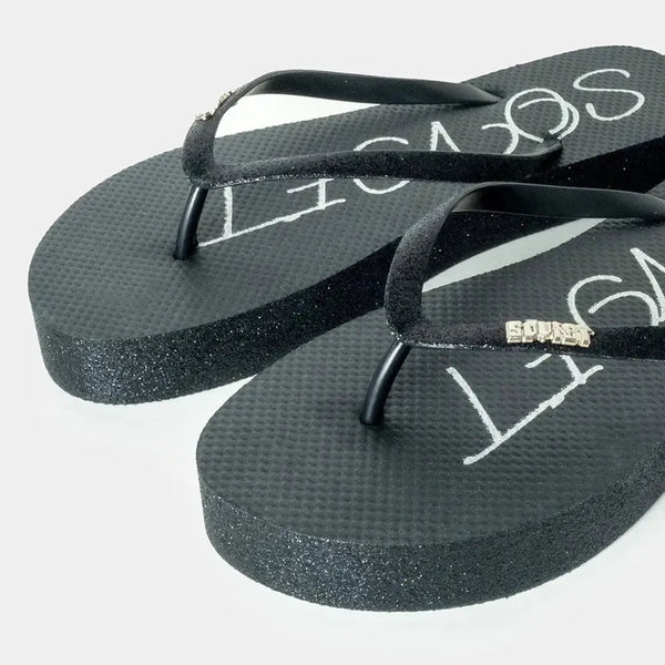 Soviet Platform Thong With Glitter Coating - Black
