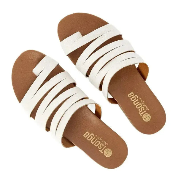 Tsonga Abuye Leather Push In Strappy Sandals - White