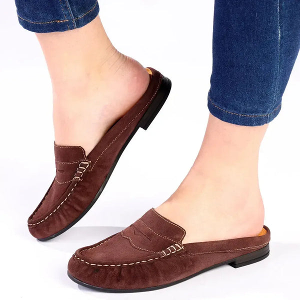 Tsonga Azura Leather Mule- Tan Suede Velour