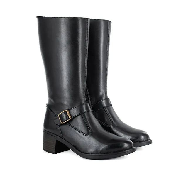 Tsonga Bobedi Leather Block Heel Long Boot - Black Relaxa