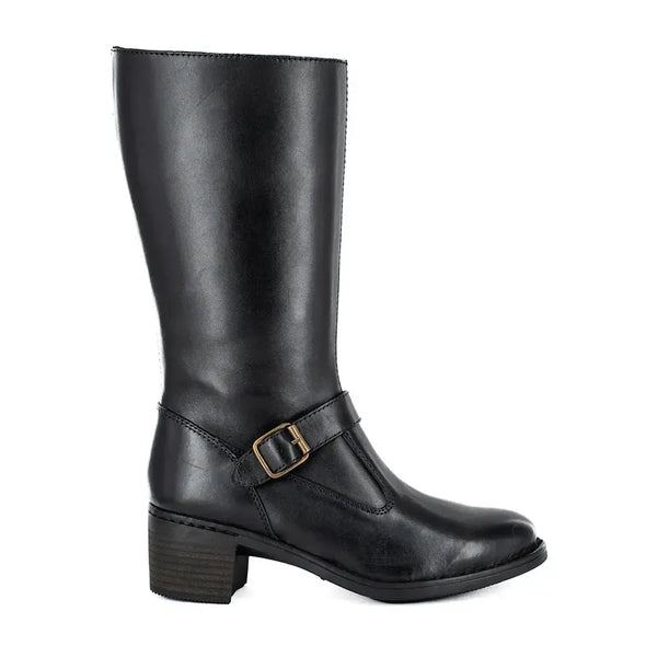 Tsonga Bobedi Leather Block Heel Long Boot - Black Relaxa