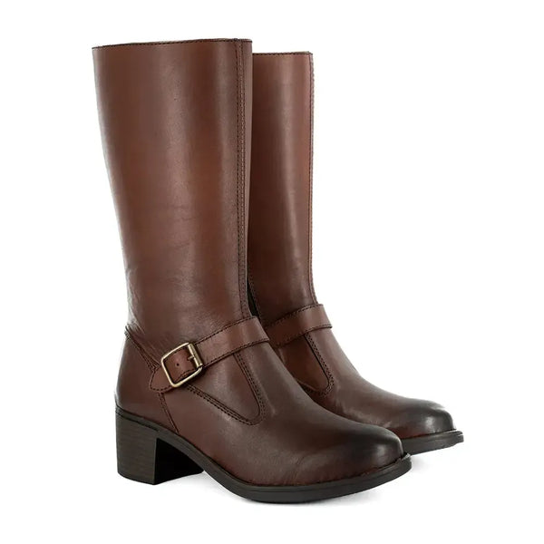 Tsonga Bobedi Leather Block Heel Long Boot - Sable Relaxa