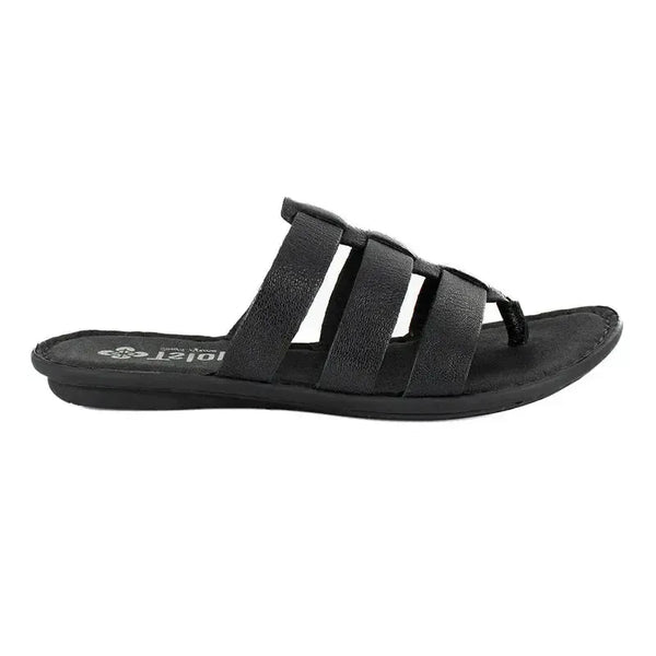 Tsonga Maroua 3 Strap Leather Push In Sandal - Black