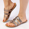 Tsonga Maroua 3 Strap Leather Push In Sandal - Sabia Metallic