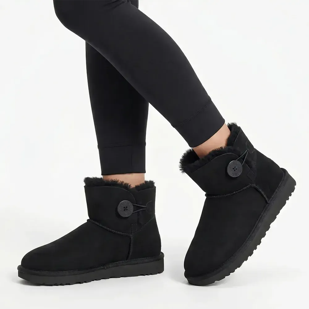 UGG Mini Bailey Button LI - Black | Shoe Box Online Store