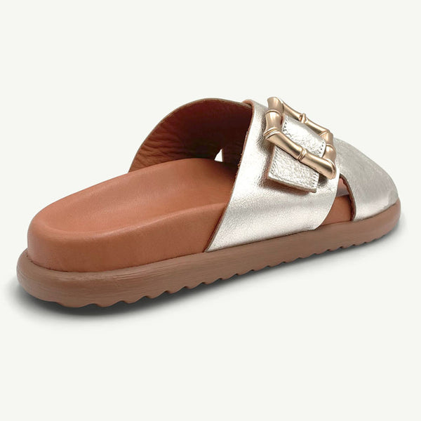 Julz August Leather Cross Over Buckle Sandal - Champagne
