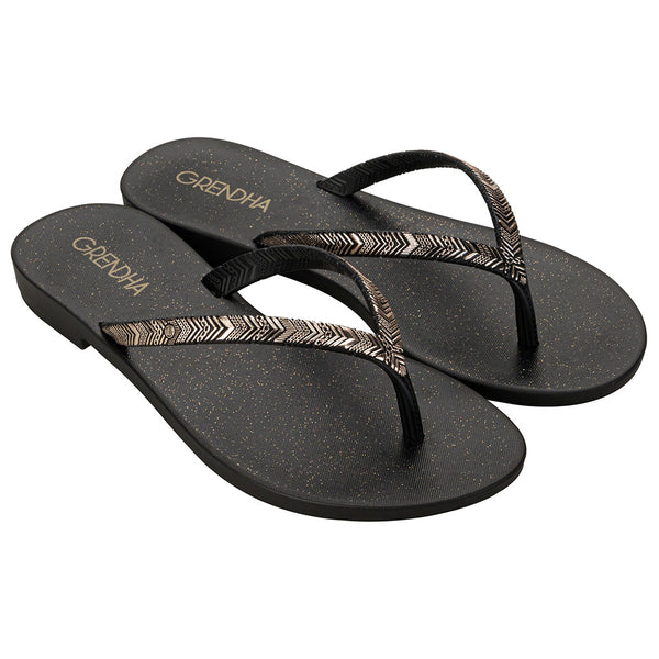 Grendha Amor Em Flor Thong Sandal - Black Glitter
