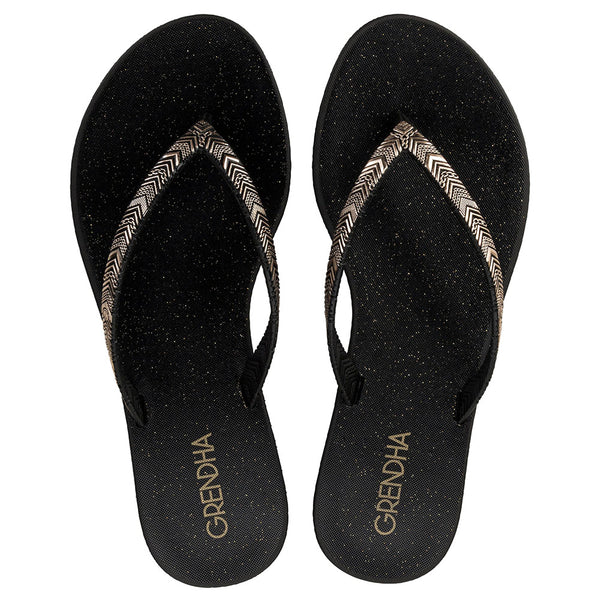 Grendha Amor Em Flor Thong Sandal - Black Glitter