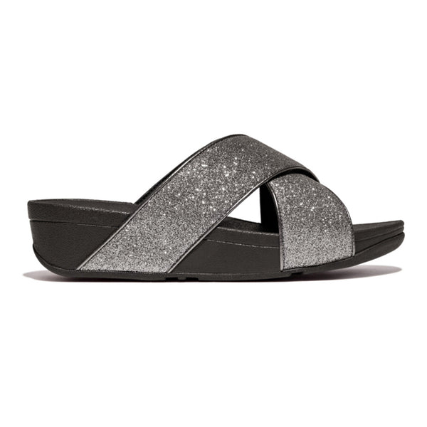 Fit Flop Lulu Glitterdust Cross Slides Sandal - Pewter