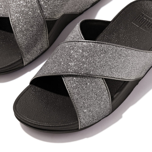 Fit Flop Lulu Glitterdust Cross Slides Sandal - Pewter