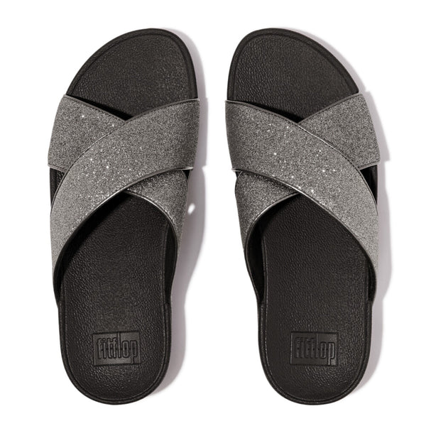 Fit Flop Lulu Glitterdust Cross Slides Sandal - Pewter