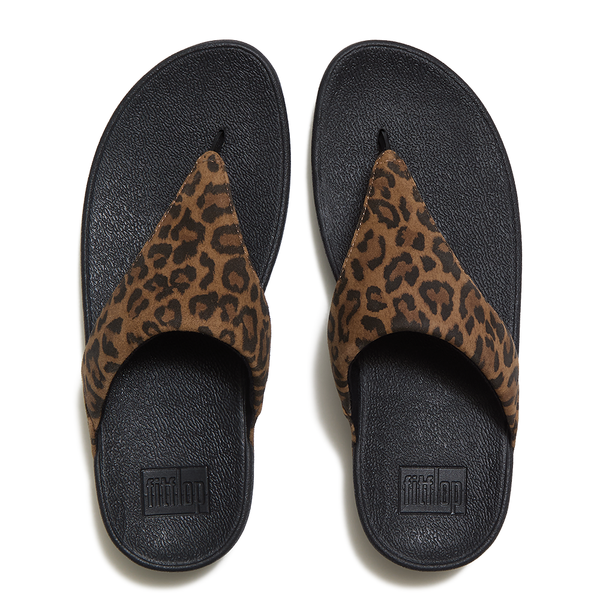 Fit Flop Lulu Toe Post Leopard Suede Sandal - Tan/Black Mix