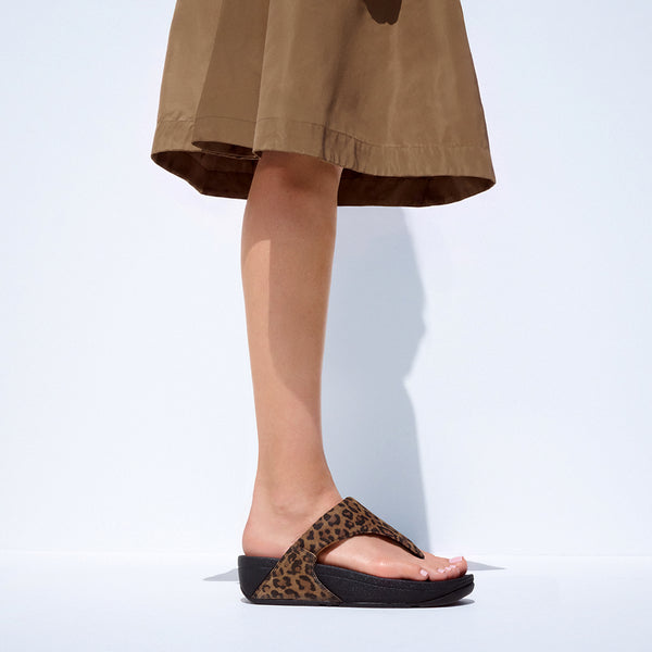 Fit Flop Lulu Toe Post Leopard Suede Sandal - Tan/Black Mix