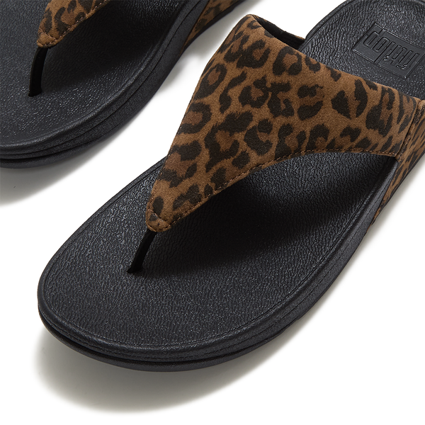 Fit Flop Lulu Toe Post Leopard Suede Sandal - Tan/Black Mix