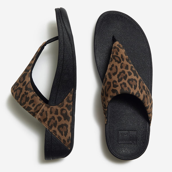 Fit Flop Lulu Toe Post Leopard Suede Sandal - Tan/Black Mix