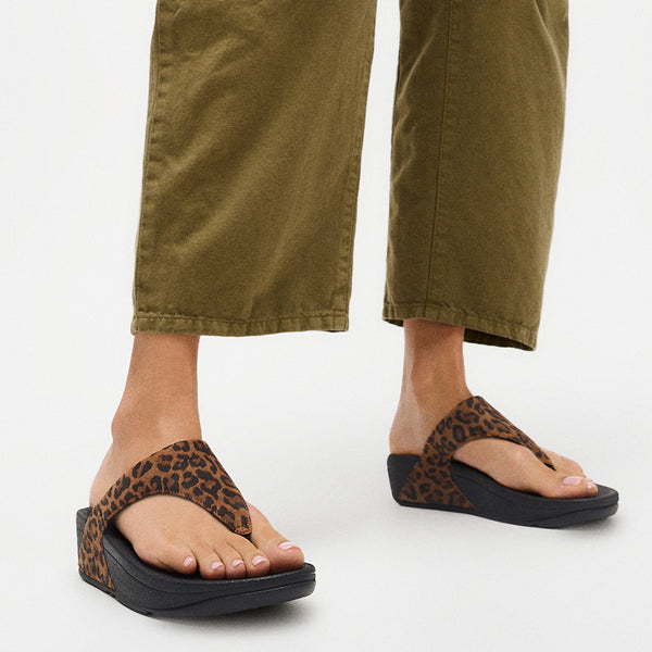 Fit Flop Lulu Toe Post Leopard Suede Sandal - Tan/Black Mix