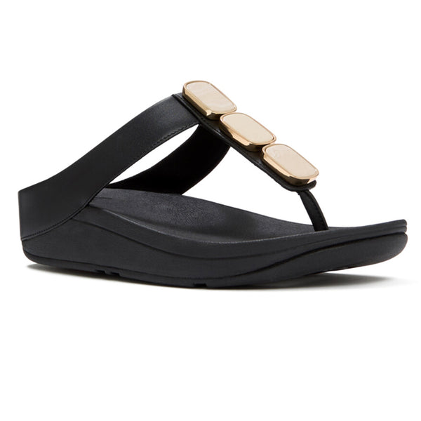 Fit Flop Lulu Toe Post Sleek Resin Trim Leather Sandal - Black