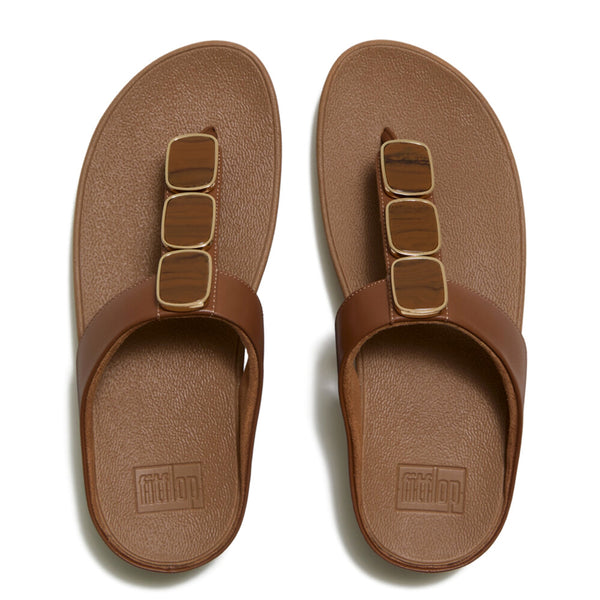 Fit Flop Lulu Toe Post Sleek Resin Trim Leather Sandal - Terracotta Tan