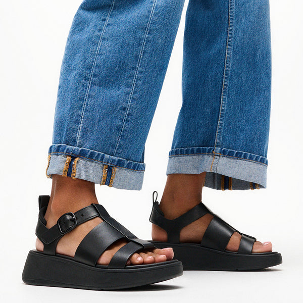 Fit Flop F-Mode Fisherman Platform Leather Sandal - Black