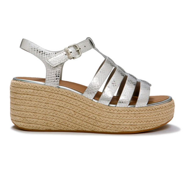 Fit Flop Platforms Espadrille Fisherman Wedge Sandals - Snake Metallic Silver