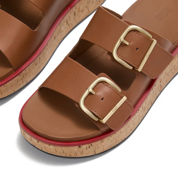 Fit Flop Gen FF-Max Two Bar Buckle Leather Slides - Tan