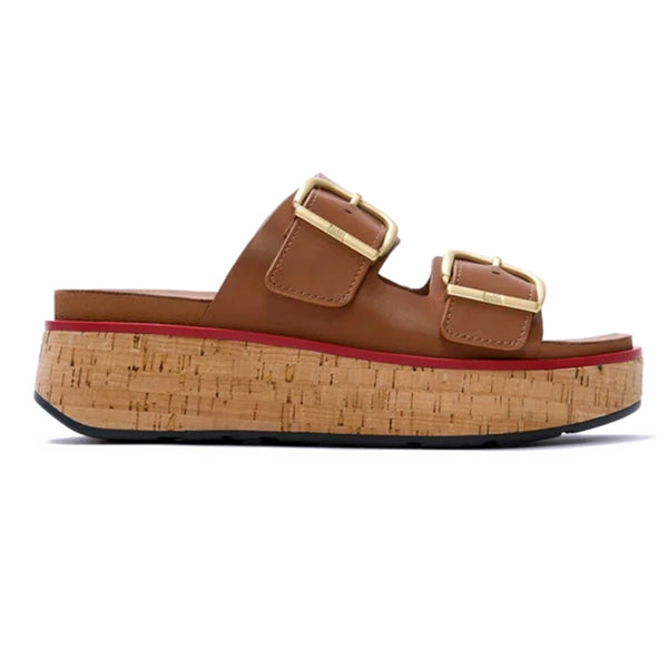 Fit Flop Gen FF-Max Two Bar Buckle Leather Slides - Tan