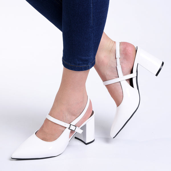 Madison Ladies Slingback Fashion Court Heel- White