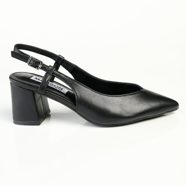 Madison Quest V Vamp Slingback On Medium Block Heel - Black