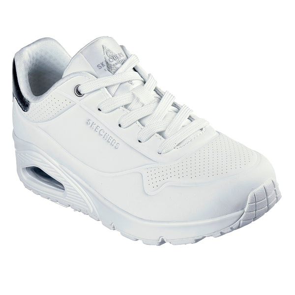 Skechers Uno Lace Up Sneaker - White/ Silver