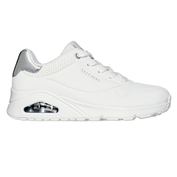 Skechers Uno Lace Up Sneaker - White/ Silver