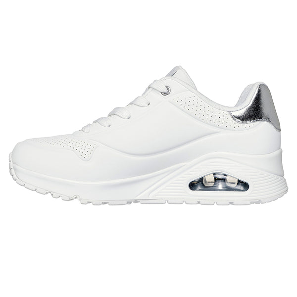 Skechers Uno Lace Up Sneaker - White/ Silver