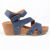Alessio Ladies Cork Velcro Strap Wedge Sandal - Blue