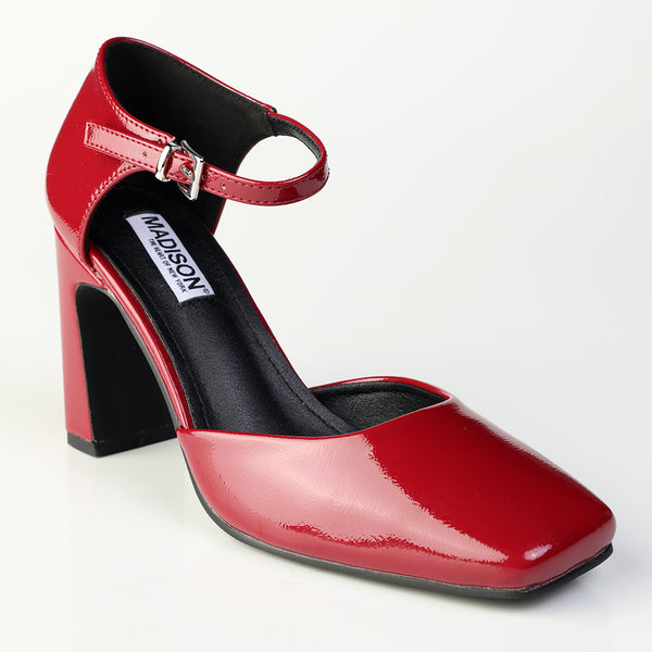 Madison Odessa Open Waist Ankle Tie Block Heel Court - Dark Red