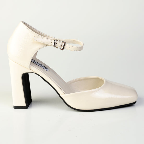 Madison Odessa Open Waist Ankle Tie Block Heel Court - Off White