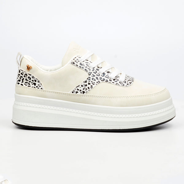 Butterfly Feet Senhora 26 Platform Animal Print Sneaker -  White