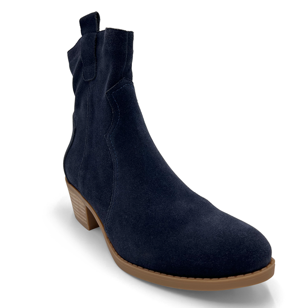 Julz Belle Leather Mid Calf Suede Boot - Navy