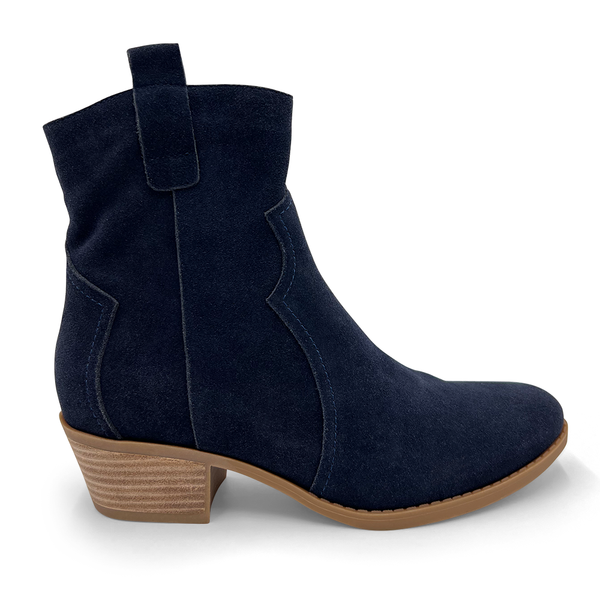 Julz Belle Leather Mid Calf Suede Boot - Navy